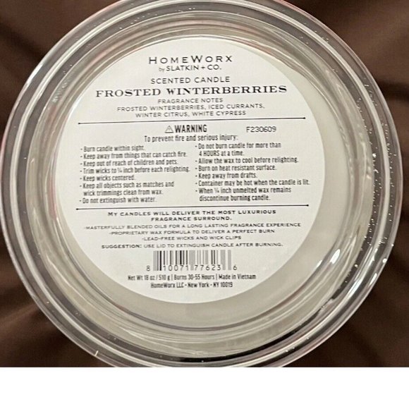 HOMEWORX BY SLATKIN & CO FROSTED WINTERBERRIES CANDLE 18 OZ LIMITED ED HOLIDAY - Picture 2 of 2